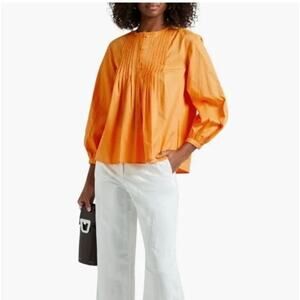 Derek Lam 10 Crosby Size 6 Gathered Pintucked Cotton Poplin Blouse